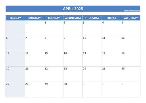 april 2025 calendar printable pdf