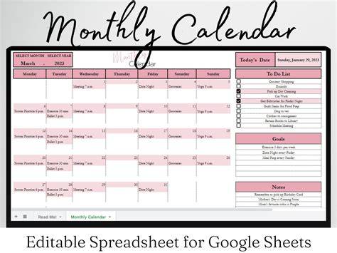 google sheet calendar template