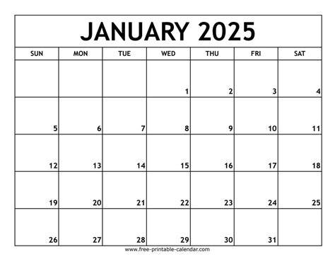 january 2025 calendar printable