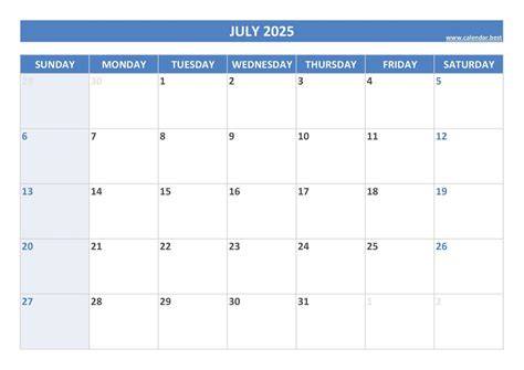 july 2025 calendar