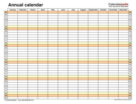 one year calendar on one page