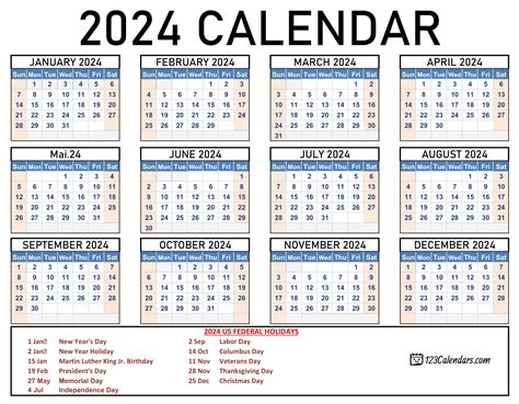 calendar 2024 with holidays