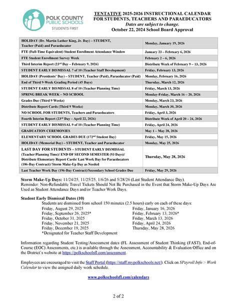 Polk County School Calendar 2025 2026
