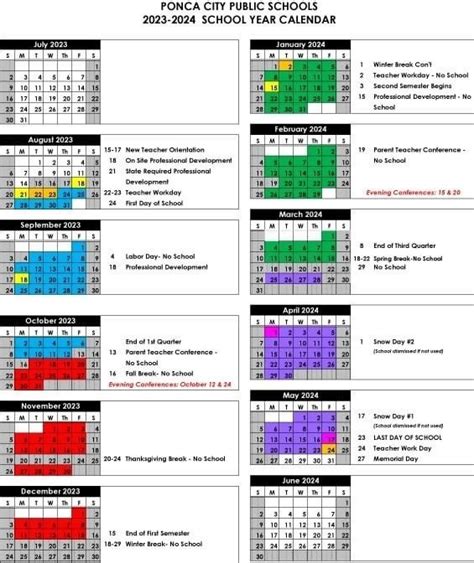 Ponca City Public Schools Calendar