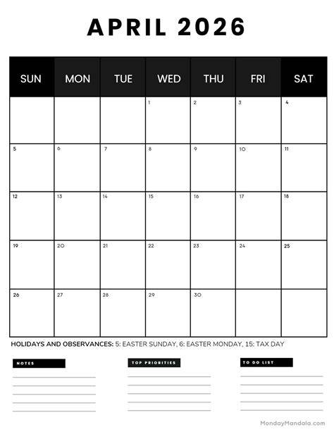calendar for april 2025