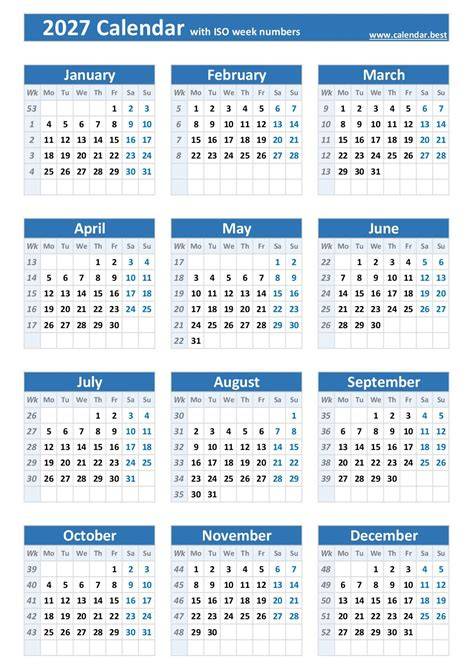 calendar with week numbers