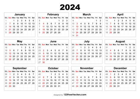 2024 calendar with week numbers printable