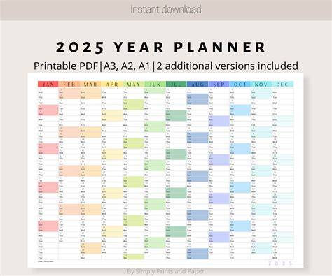 2025 yearly calendar printable one page