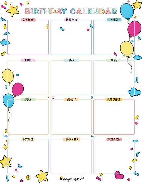 birthday calendar template