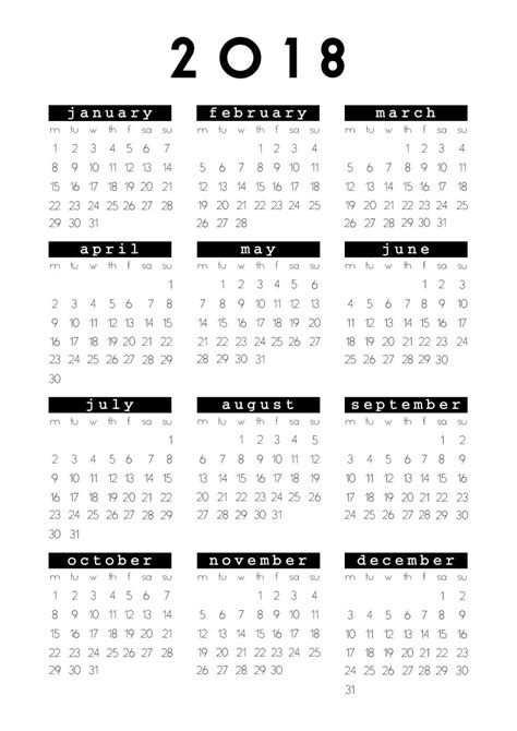 calendar printouts 2018