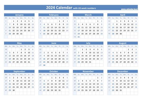 calendar with week numbers