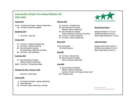 Prairie View Calendar