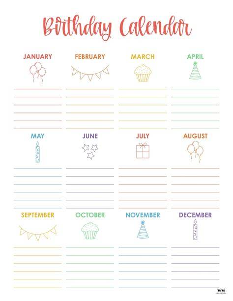 birthday calendar template