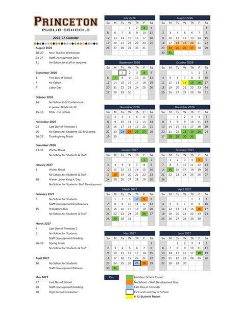 Princeton Schools Calendar
