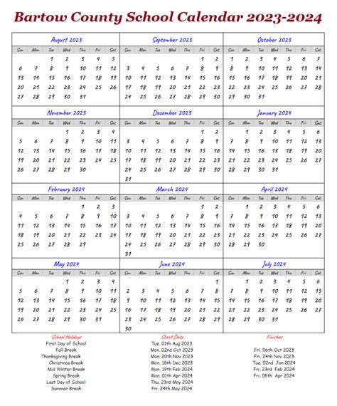 bartow county schools calendar