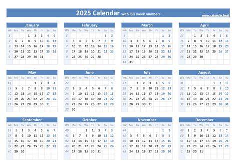 calendar with week numbers 2025