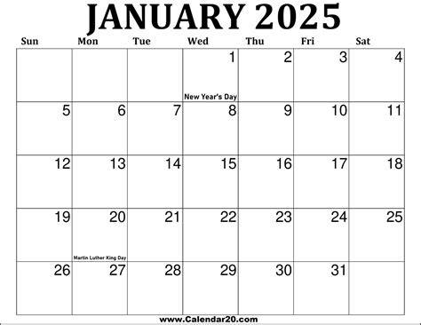 free printable january 2025 calendar