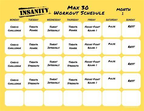 insanity workout calendar