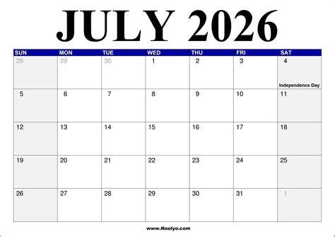Print July Calender