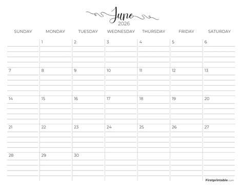 june calendar page printable