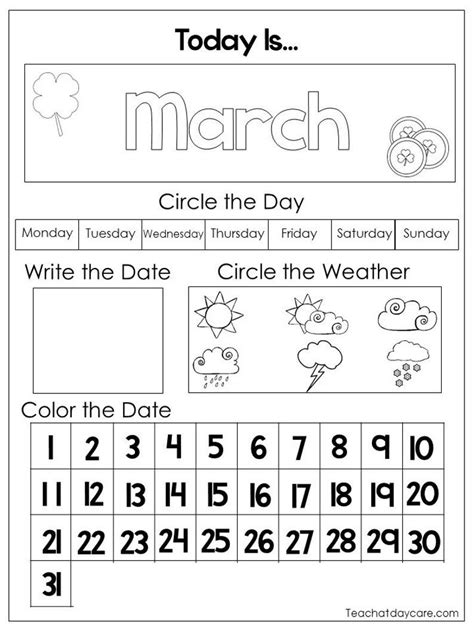 kindergarten calendar worksheets