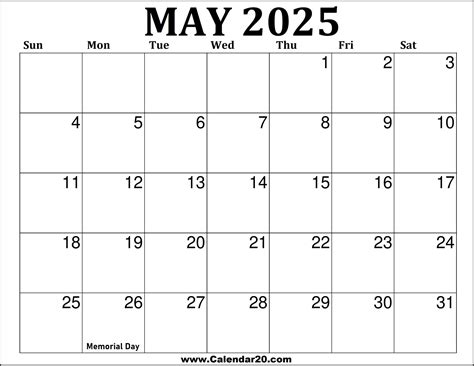 may 2025 calendar