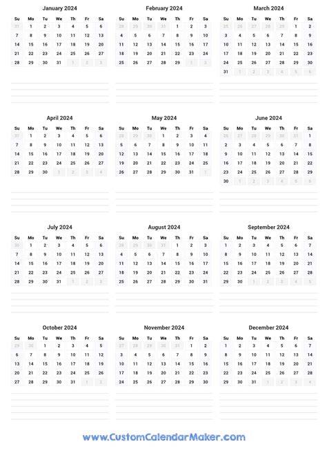 Printable 12 Month Calendar