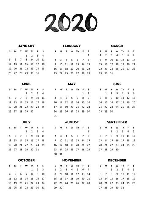 Printable 2020 Calender