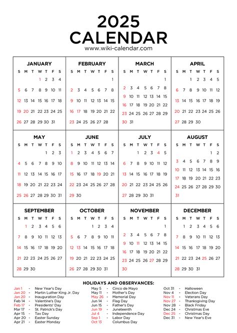 2025 calendar with holidays printable