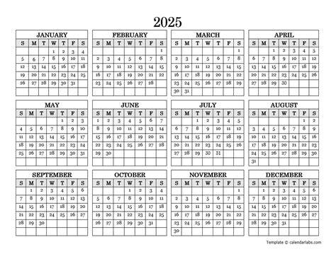 2025 yearly calendar printable one page