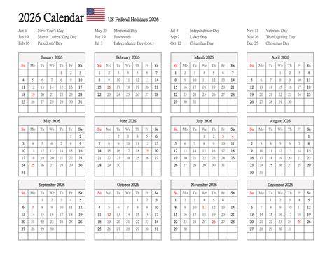 Printable 2026 Calendar With Holidays