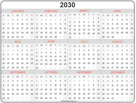2030 four month overview calendar