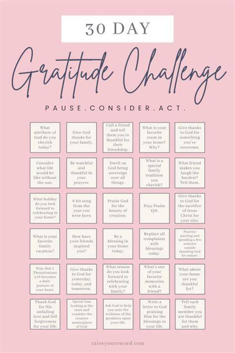 Printable 30 Day Gratitude Challenge