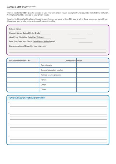 Printable 504 Plan Template Pdf