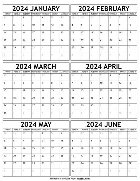 Printable 6 Month Calendar 2024