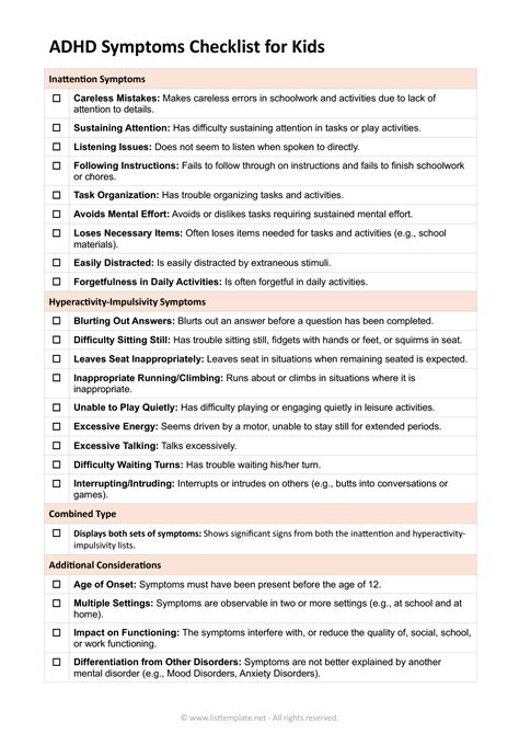 Printable Adhd Checklist
