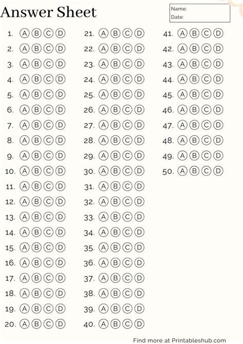 Printable Answer Sheet Pdf