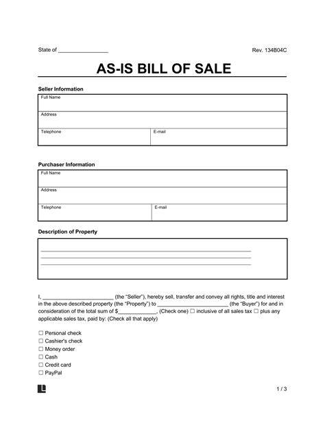 Printable As Is Form