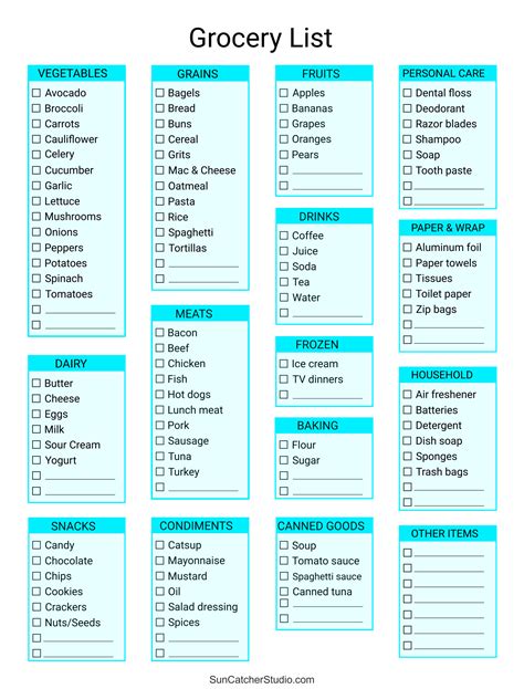 Printable Basic Grocery List
