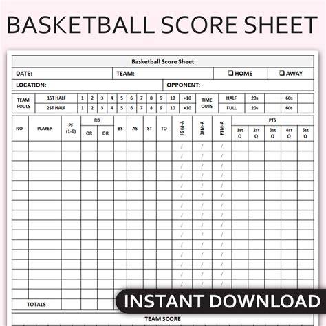 Printable Basketball Score Sheet