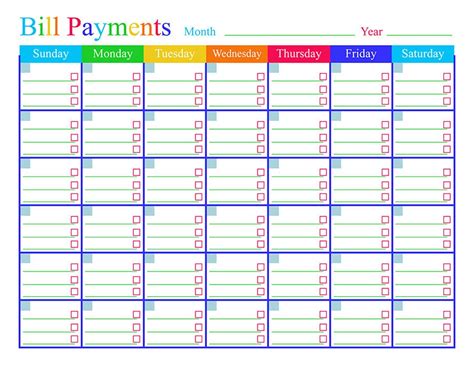 Printable Bill Calendar Pdf