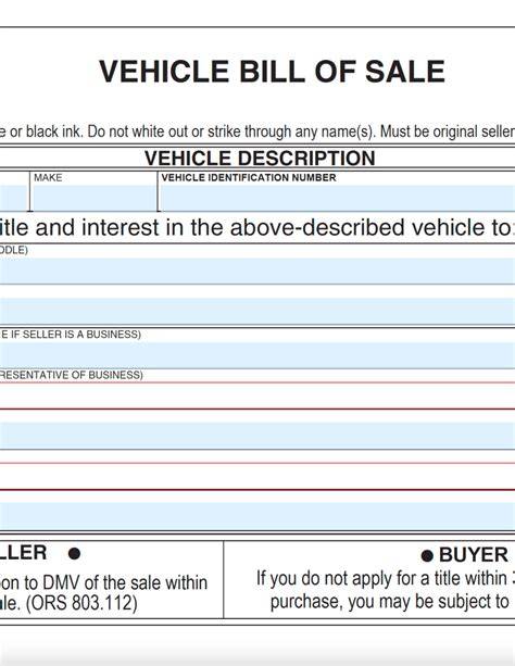 Printable Bill Of Sale Oregon