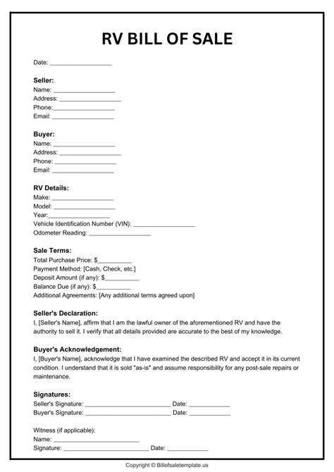 Printable Bill Of Sale Rv