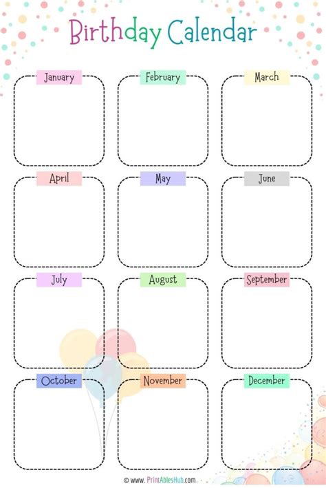 birthday calendar template