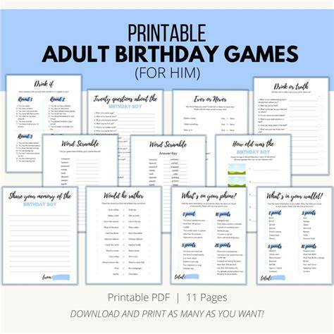 Printable Birthday Games For Adults