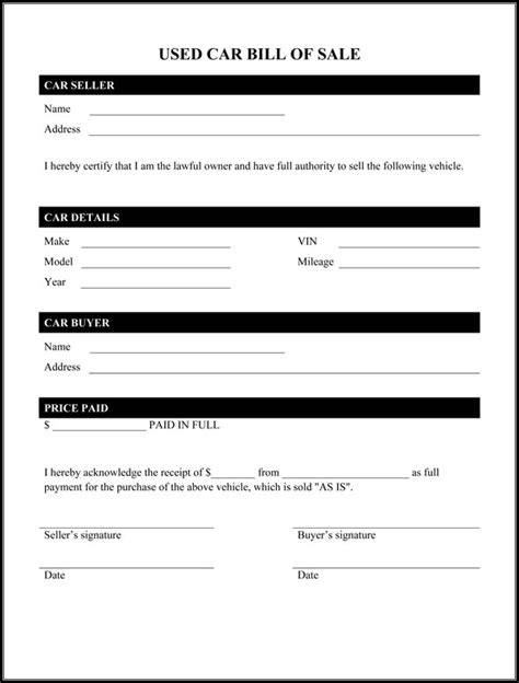 Printable Blank Auto Bill Of Sale