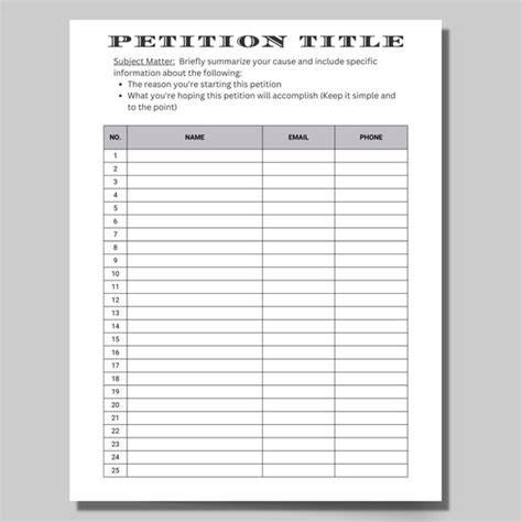 Printable Blank Petition Signature Sheet Template