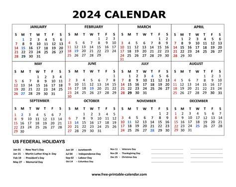 Printable Calendar 2024 With Us Holidays