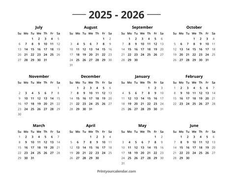 Printable Calendar 2025 2026