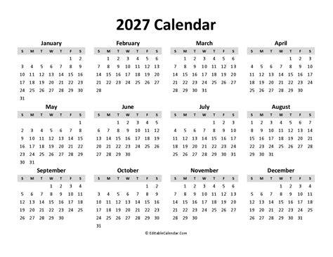 Printable Calendar 2027